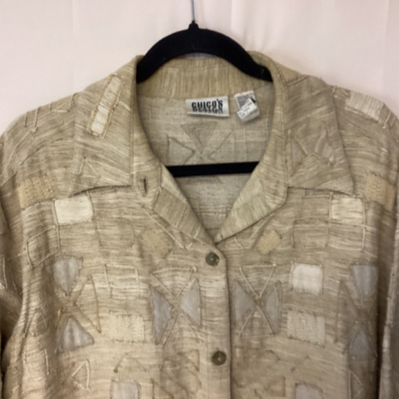 Chico’s blazer womens SZ 3(xl) silk natural fibers appliquéd tan vintage - Picture 2 of 13